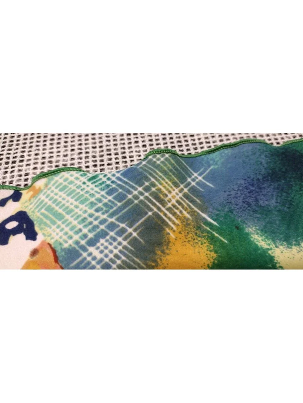 Vintage 60s 70s Oblong Long Scarf TENNIS PLAYERS Green White Blue Lettuce Edge